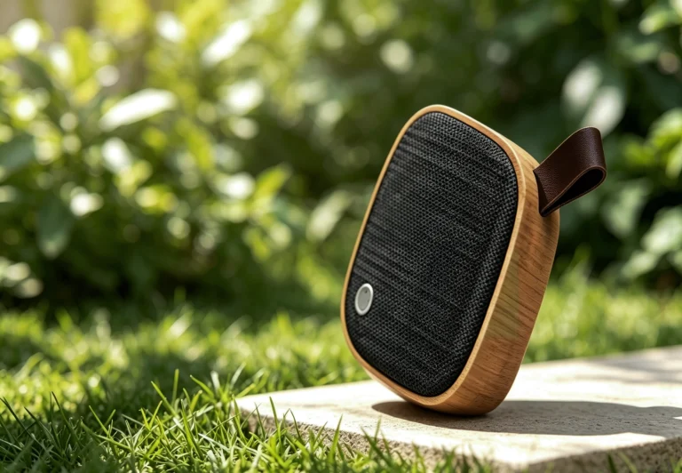 BETRUE BTS90 bamboo Bluetooth speaker with fabric cover and carry loop