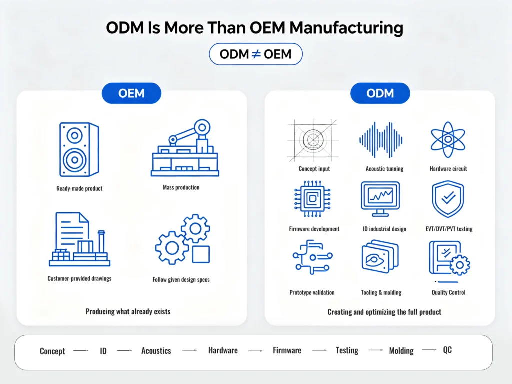 Difference between OEM and ODM audio manufacturing, full‑stack audio product development capability
