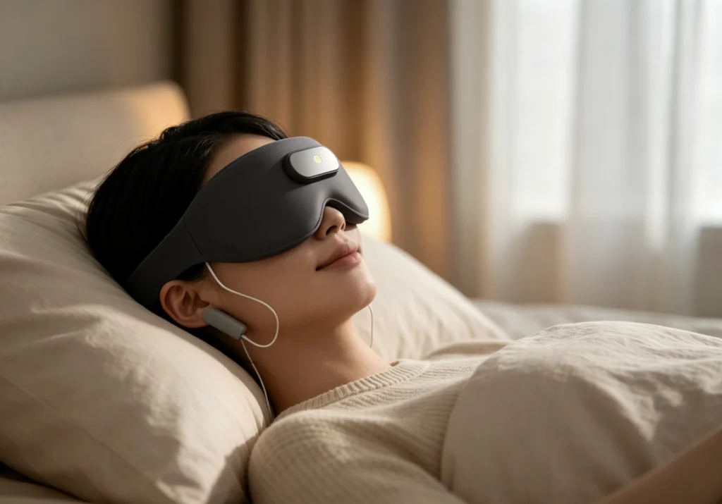BETRUE sleep aid CES eye mask equipped with ear clips and white noise function for better sleeping, updated CE compliant audio OEM manufacturer